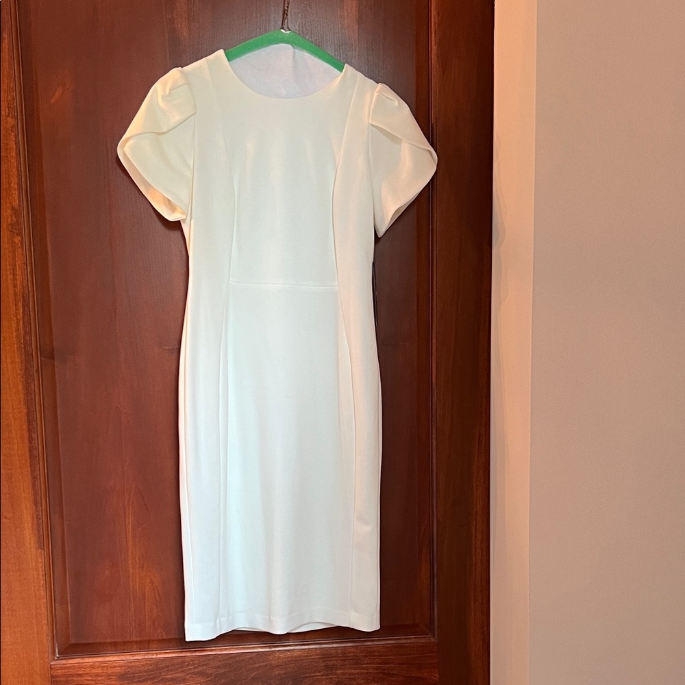 Andrew Marc Cream Puff Sleeve Midi Dress